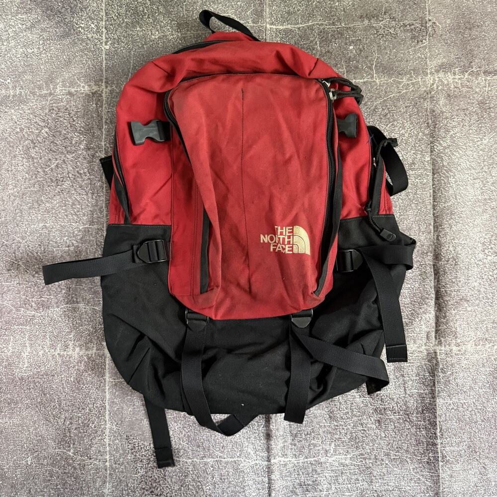 Men's Vintage 90's The North Face Nylon Red Black Hiking Day Pack Backpack Bag